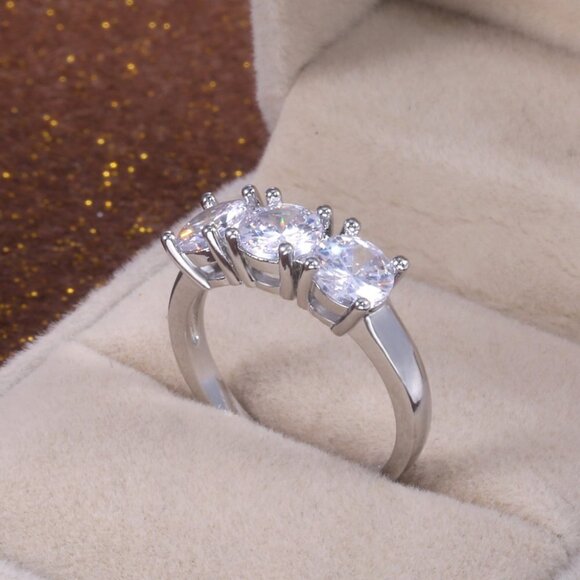 💍 Refine Beautiful Bright Four Round CZ Brass Silver Ring for Women, INDN8162 - Picture 2 of 9